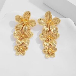 Designer look Gold Floral Drop Earrings with 3 flowers in graduated sizes